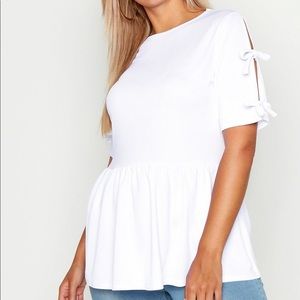 Boohoo Plus Tie Sleeve Detail Smock Top peplum